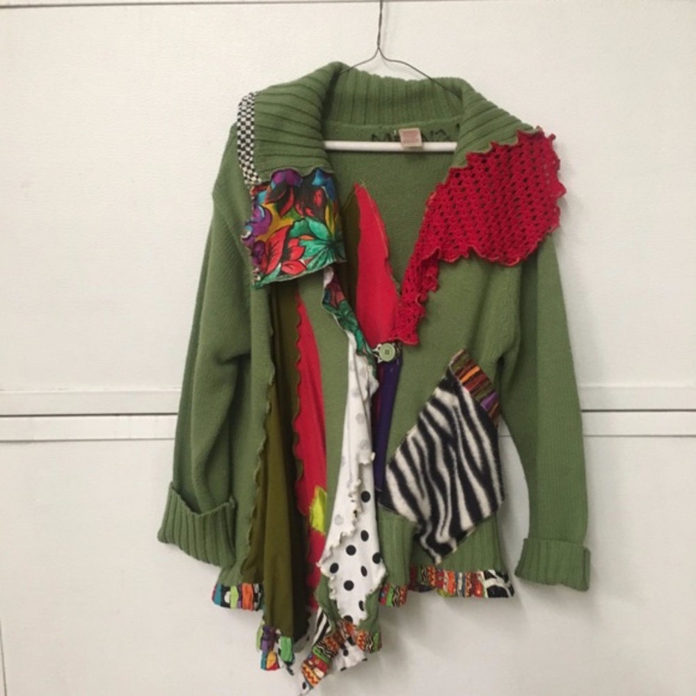 Mona Art To Wear Green Sweater Cardigan